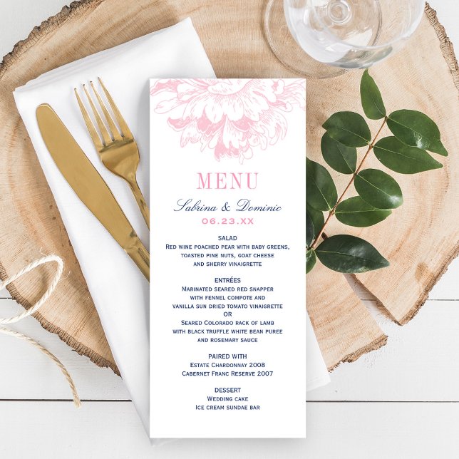 Menu Marinho Elegante e Casamento Floral Rosa (Criador carregado)