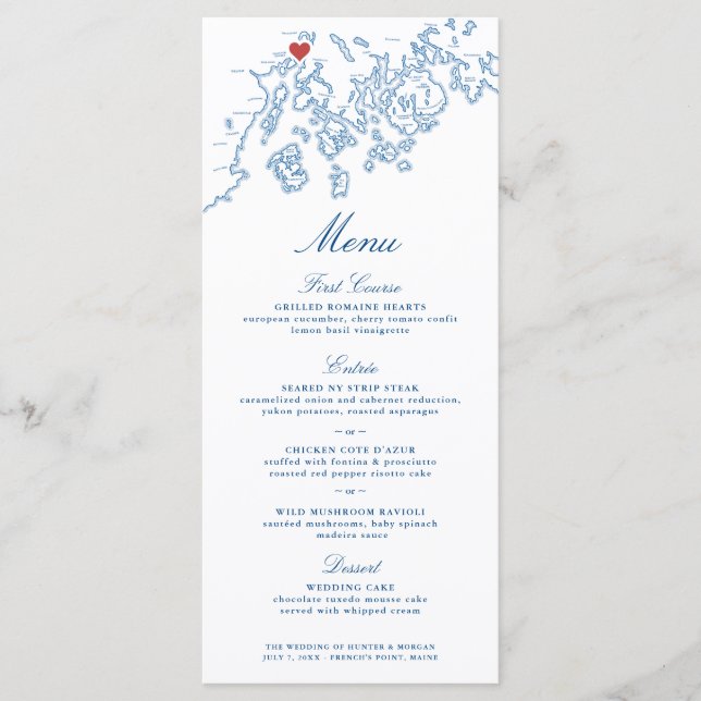 Menu Marinho Elegante Point Stockton Maine Wedding (Frente)