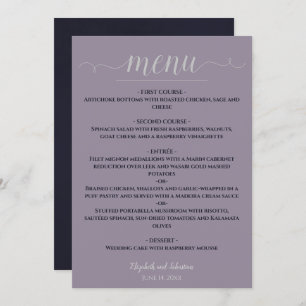Menu Marinho Elegante Simples Azul no Casamento Roxo Du