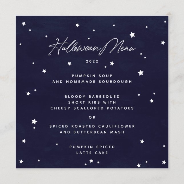 Menu Marinho/Estrelas Espalhadas Brancas Quadradas/Hall (Frente)