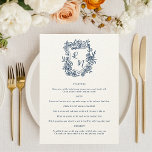 Menu Marinho Floral Azul Monograma Desenho De Mão Casam<br><div class="desc">Traga um toque divertido e encantador à sua recepção com este Cartão de Menu de Casamento de Mão Magenta Monograma com Púrpura Floral. Apresentando uma design de crista floral casual e caprichosa e monograma em tom azul marinho profundo, este cartão de menu é perfeito para um casamento de jardim relaxado,...</div>