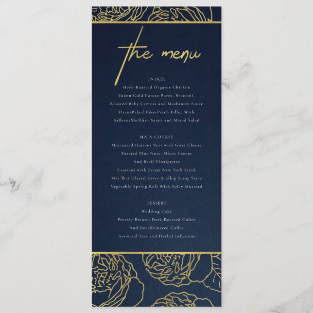 MENU MARINHO LUXE FAUX DOURADO KRAFT ELEGANT FLORMENU (Frente)