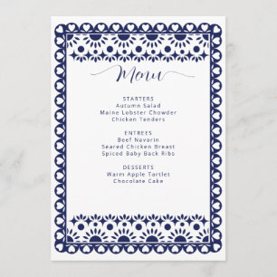 Menu Marinho Mexicano Papel Picado Boho Chá de panela