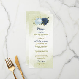 Menu marinho poeirento flores azuis folhas verdes casam