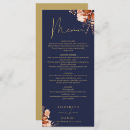 Menu Marinho Rustic Floral Blue E Dourado Casamento