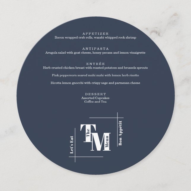 Menu Marinho Simples Blue Modern Casamento Chic Obrigad (Frente)