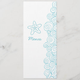 Menu Mariscos marinhos estrelado azul branco janto card