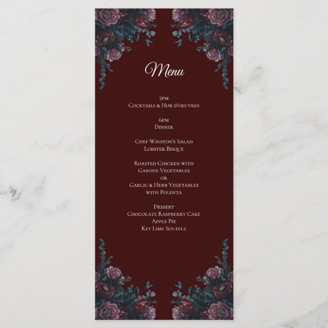 Menu Maroon Autumn Floral Wedding (Frente)