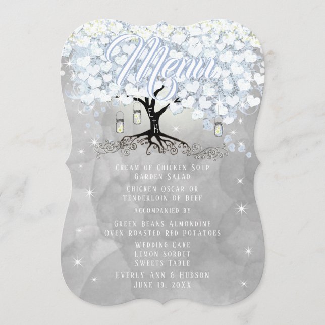 Menu Mason Jar Blue Heart Leaf Tree Watercolor (Frente)