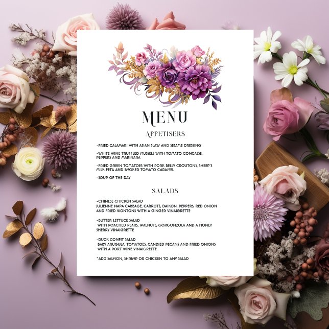 Menu Mauve e Dourado Casamento Floral (Criador carregado)