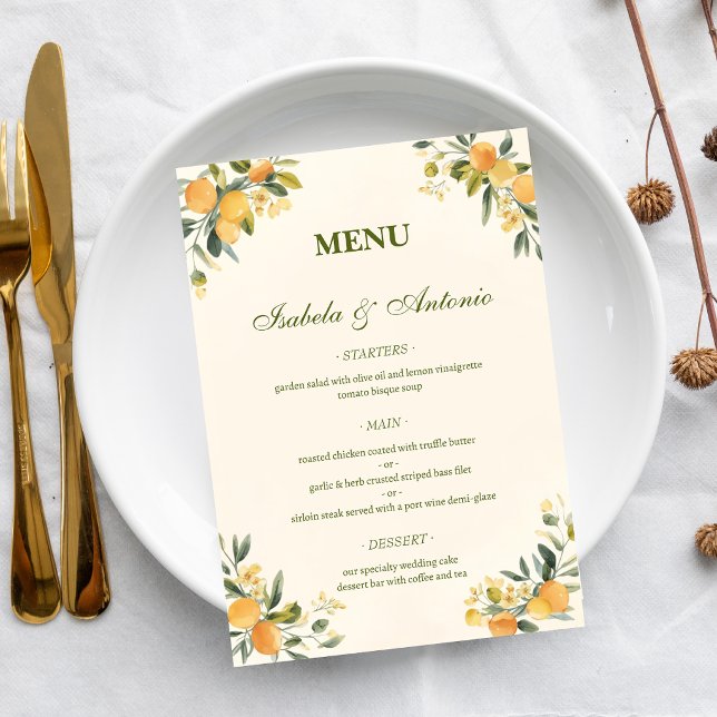 Menu Mediterranean Citrus Botanical Wedding (Criador carregado)