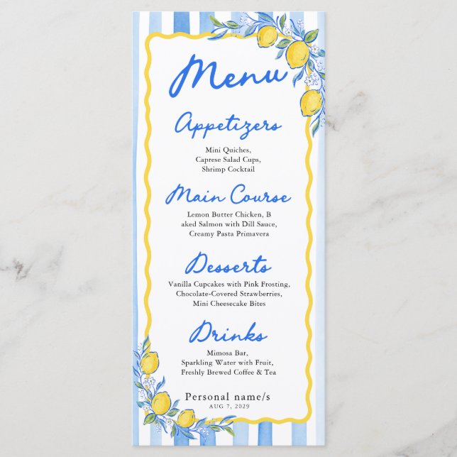 Menu Mediterrâneo com Listras Azuis (Frente)