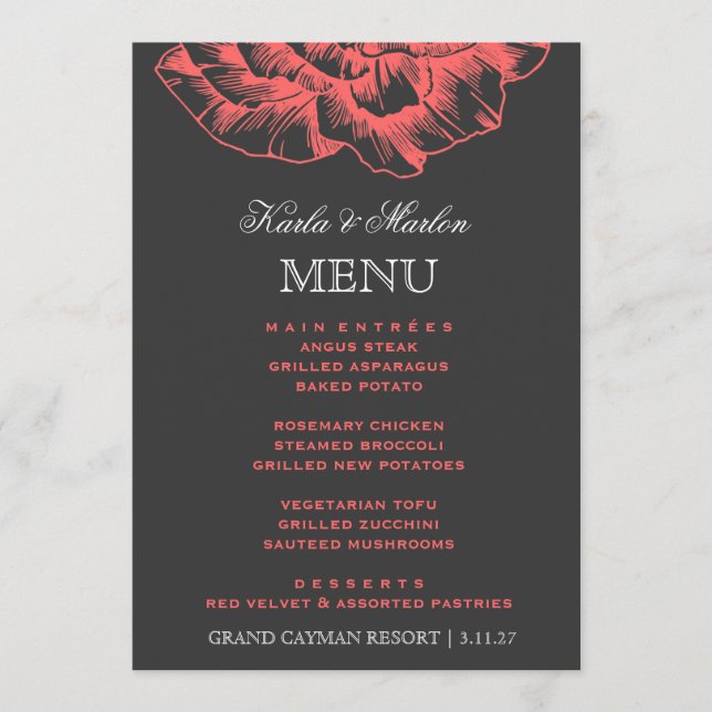 Menu Melão Ruffled 311 do coral da peônia (Frente)
