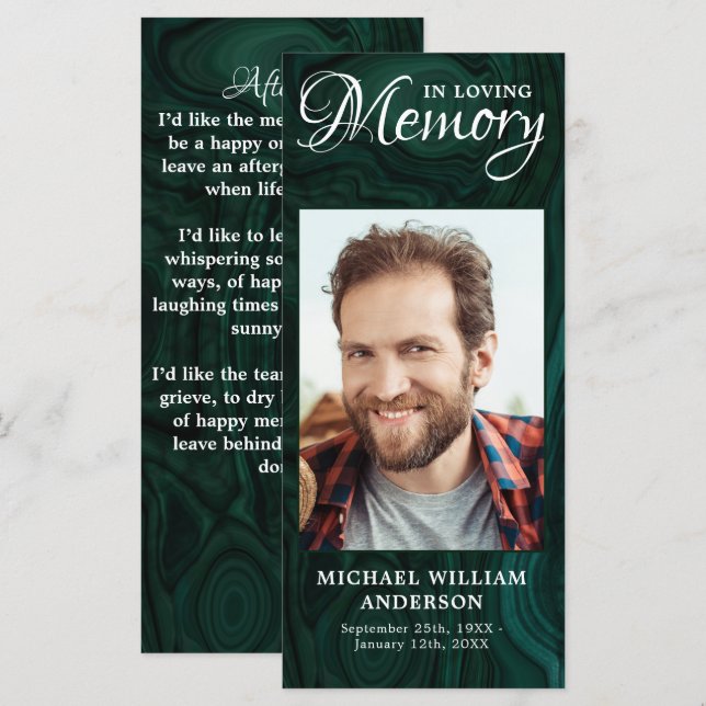 Menu Memorial Prayer Card Emerald Green - Foto do Funer (Frente/Verso)