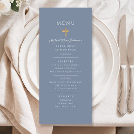 Menu Menino Azul Empoeirado Elegante Primeira Comunhão