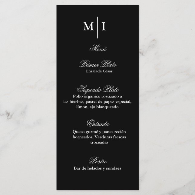 Menu Menor cor negro para cualquier evento (Frente)