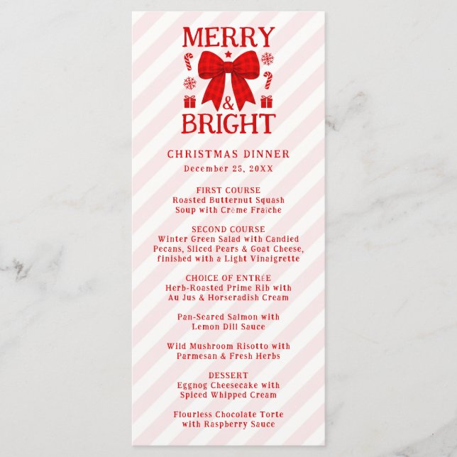 Menu Merry & Bright Toca de Xadrez Vermelho Natal Janta (Frente)