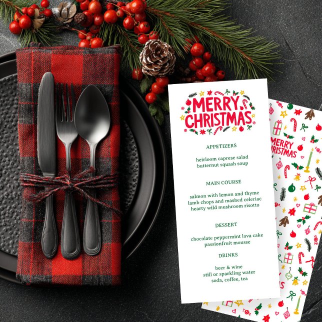 Menu Merry Christmas Cute CUSTOM Holiday Dinner Party (Merry Christmas Cute Doodles CUSTOM Holiday Dinner Party Menu
)