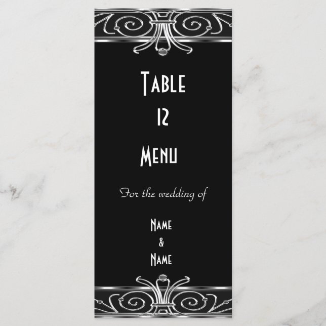 Menu Mesa Card Elegante Black Silver Art Deco (Frente)
