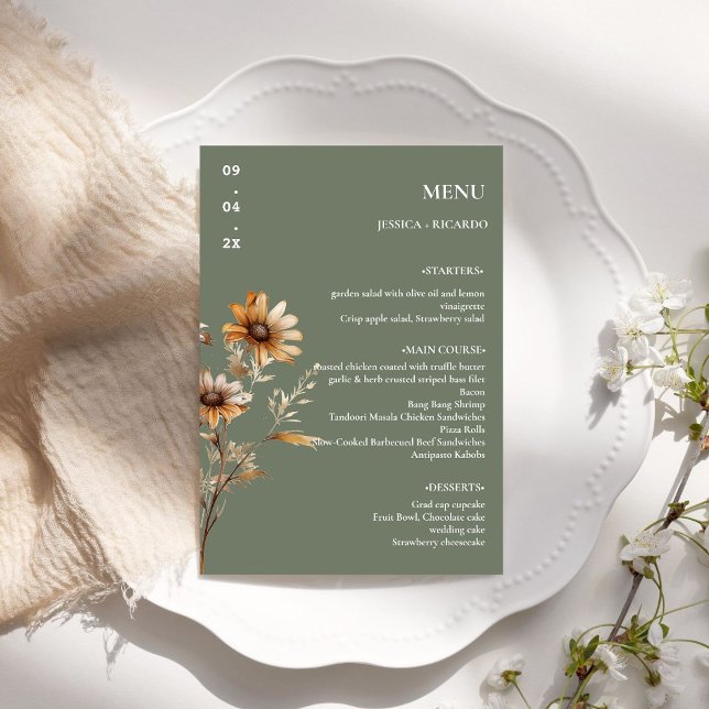 Menu Mesa de Casamento de Boho Wildflower Elegante Mini (Criador carregado)
