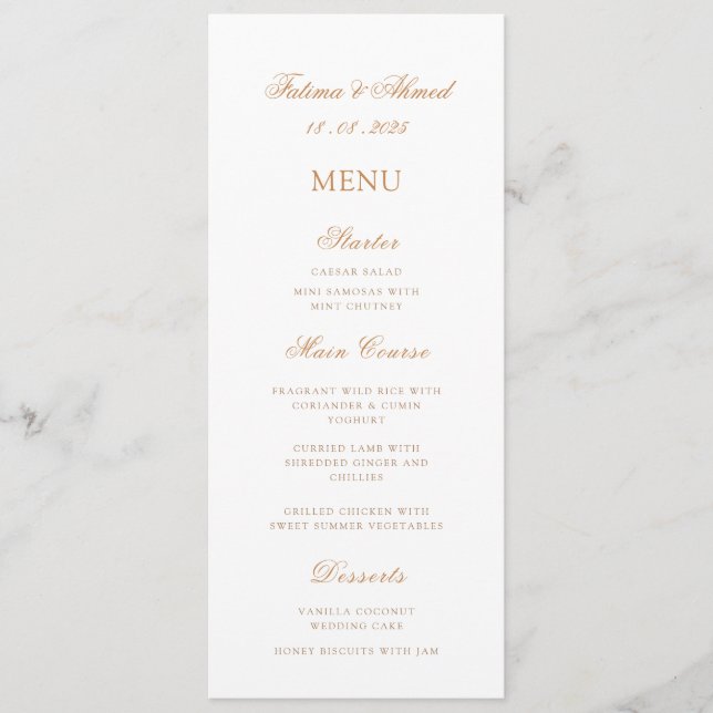 Menu Mesa de Casamento de Script Dourado Romântico Eleg (Frente)