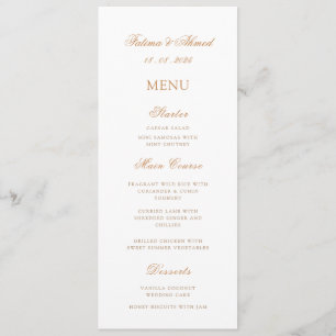 Menu Mesa de Casamento de Script Dourado Romântico Eleg