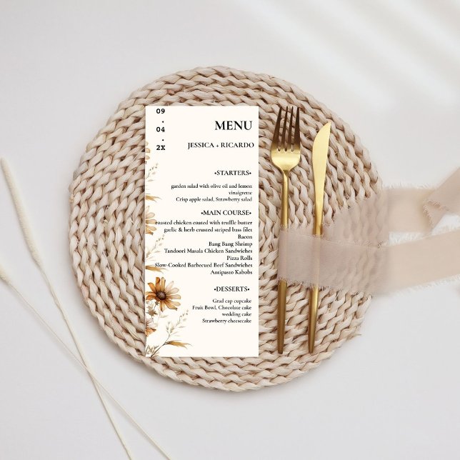 Menu Mesa de Casamento Elegante e Chic Boho Verde de Fl (Criador carregado)