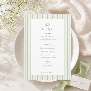 Menu Mesa de Casamento Listrada Clássica Verde 5x7"