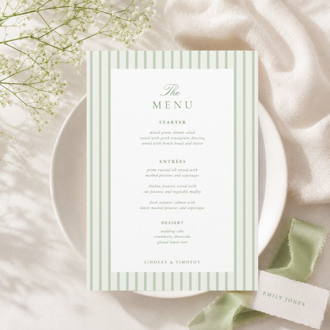 Menu Mesa de Casamento Listrada Clássica Verde 5x7" (Criador carregado)