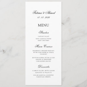Menu Mesa de Casamento Mínimo Moderno e Branco Muçulman