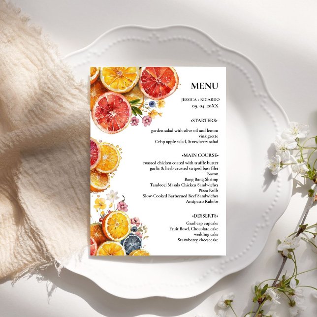 Menu Mesa Mínima Elegante de Casamento de Citros (Criador carregado)
