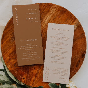 Menu MIA Modern Boho Burnt Orange Beige Weding Program