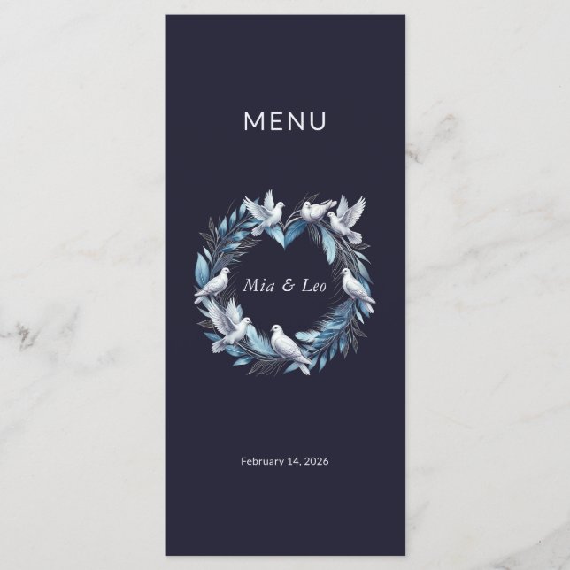 Menu  Midnight Blue and Wreath / Boda Azul y Corona  (Frente)