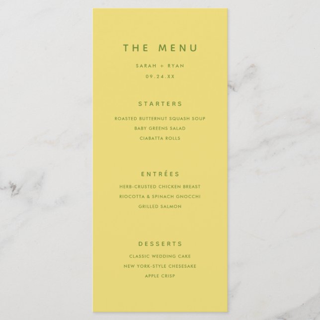 Menu Minimal Modern Lemon Yellow Personalized Wedding (Frente)