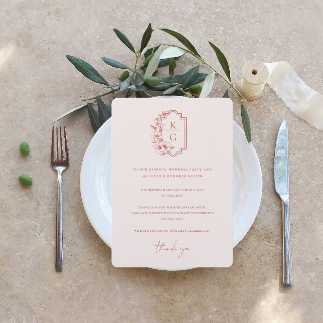 Menu Minimal Moderno | Obrigado Mesa de Casamento Monog (Criador carregado)