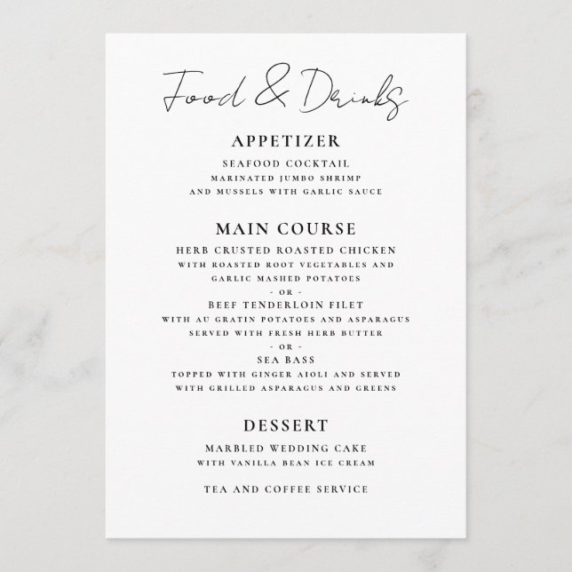 Menu Minimalist Black and White Wedding Event (Frente)