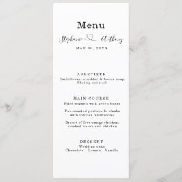 Menu Minimalist Black and White With a Heart Wedding  
