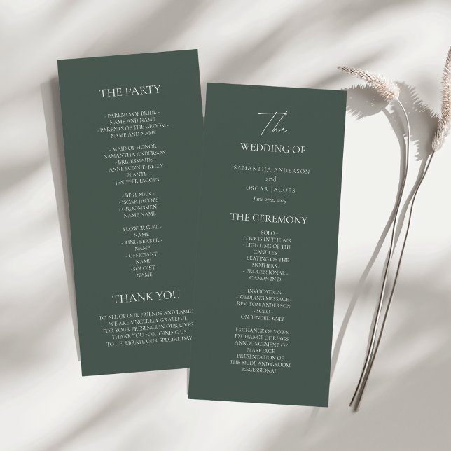 Menu Minimalist Dark Green Wedding Program | Modern  (Criador carregado)