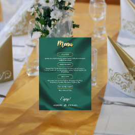 Menu Minimalist Elegant Emerald & Gold Script Wedding 