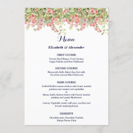 Menu Minimalist Simple Pretty rose vine floral wedding