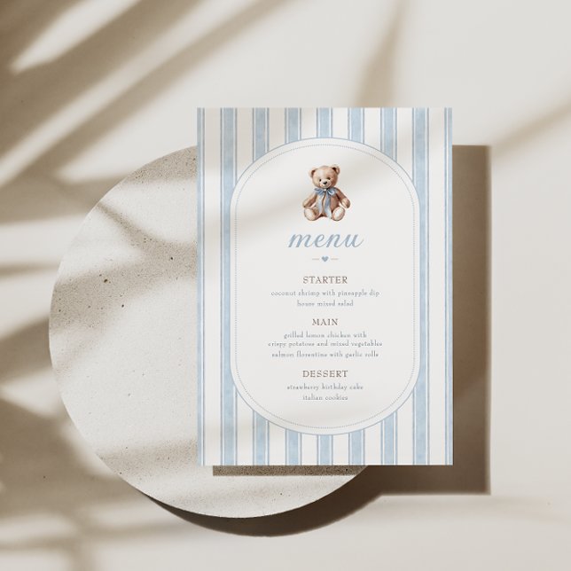 Menu Minimalista Azul do Urso Teddy (Criador carregado)