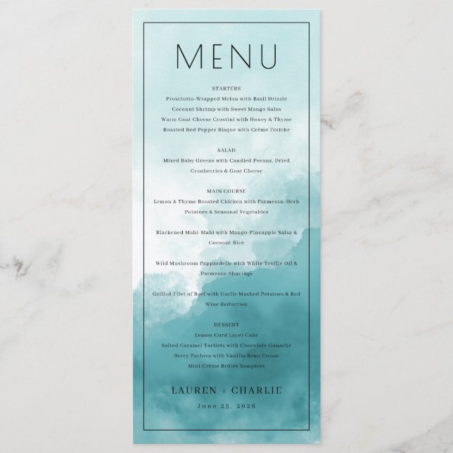 Menu Minimalista Azul Elegante (Frente)