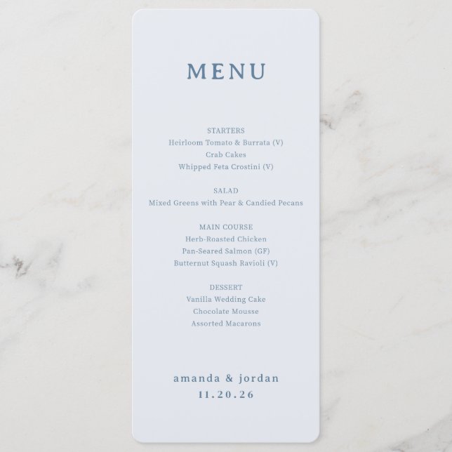 Menu Minimalista Azul Elegante (Frente)
