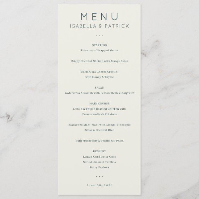 Menu Minimalista Bege Elegante (Frente)