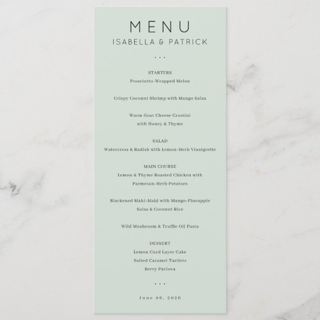 Menu Minimalista de Hortelã Elegante (Frente)