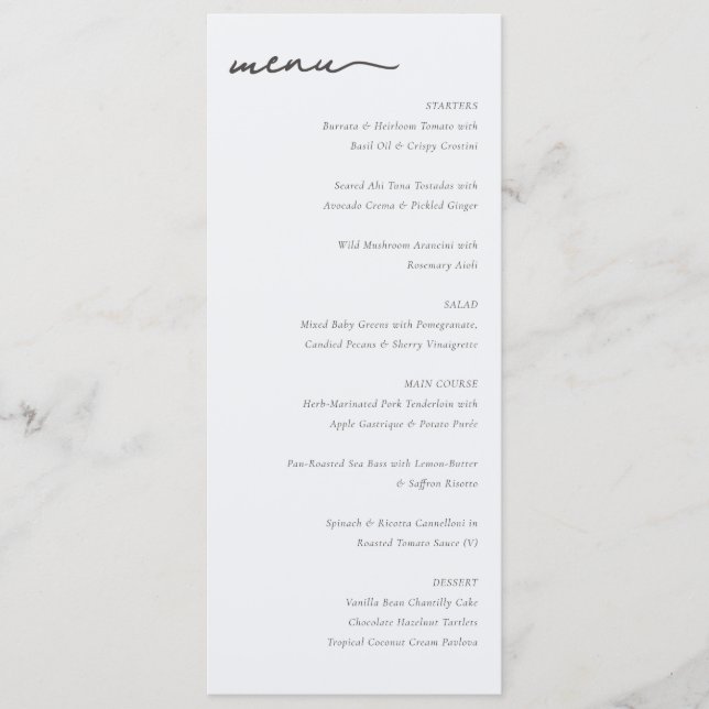 Menu Minimalista Elegante para Jantar Refinado (Frente)