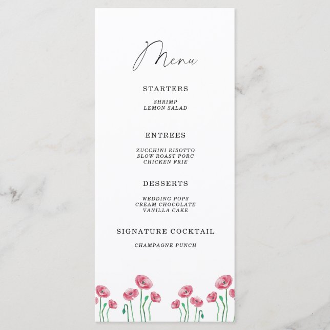 Menu minimalista floral elegante aquarela (Frente)