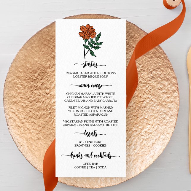 Menu Minimalista Marigold Wedding (Criador carregado)