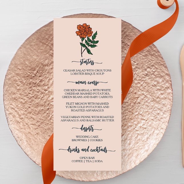 Menu Minimalista Marigold Wedding (Criador carregado)
