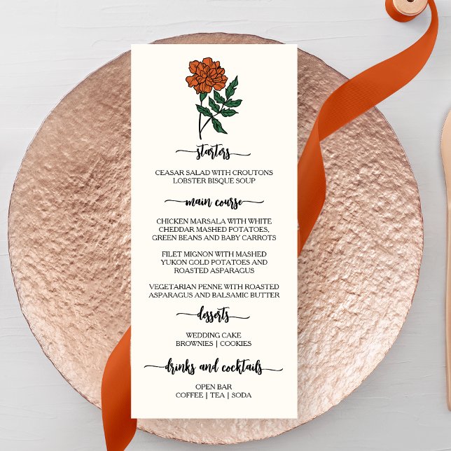 Menu Minimalista Marigold Wedding (Criador carregado)